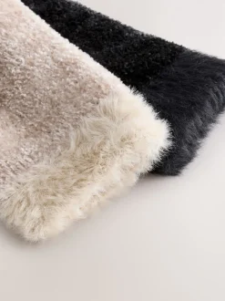 Black/ Neutral Velvet Cosy Socks 2 Pack