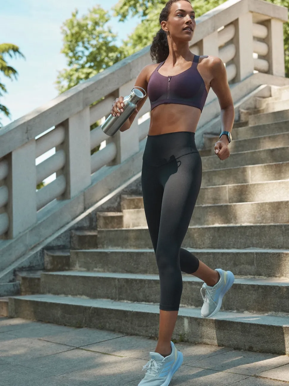 Black Next Active Sports Tummy Control High Waisted Dry Tech Mid Length Sculpting Leggings