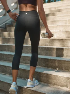 Black Next Active Sports Tummy Control High Waisted Dry Tech Mid Length Sculpting Leggings