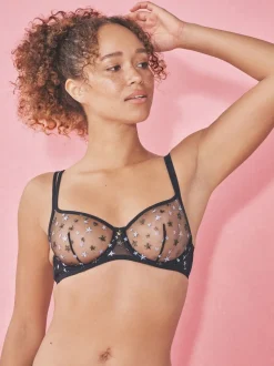 Black Non Pad Balcony Embroidered CoppaFeel! Bra