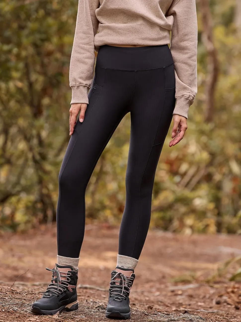 Black Outdoor Fleece Lined Warm Handle Leggings