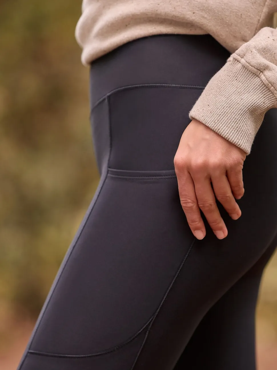 Black Outdoor Fleece Lined Warm Handle Leggings