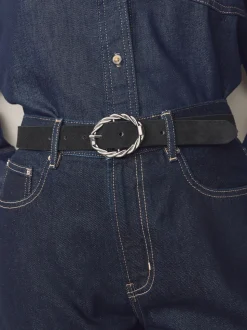 Black Oval Buckle Suede Belt