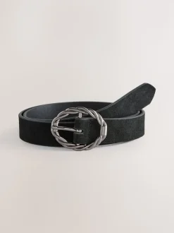 Black Oval Buckle Suede Belt
