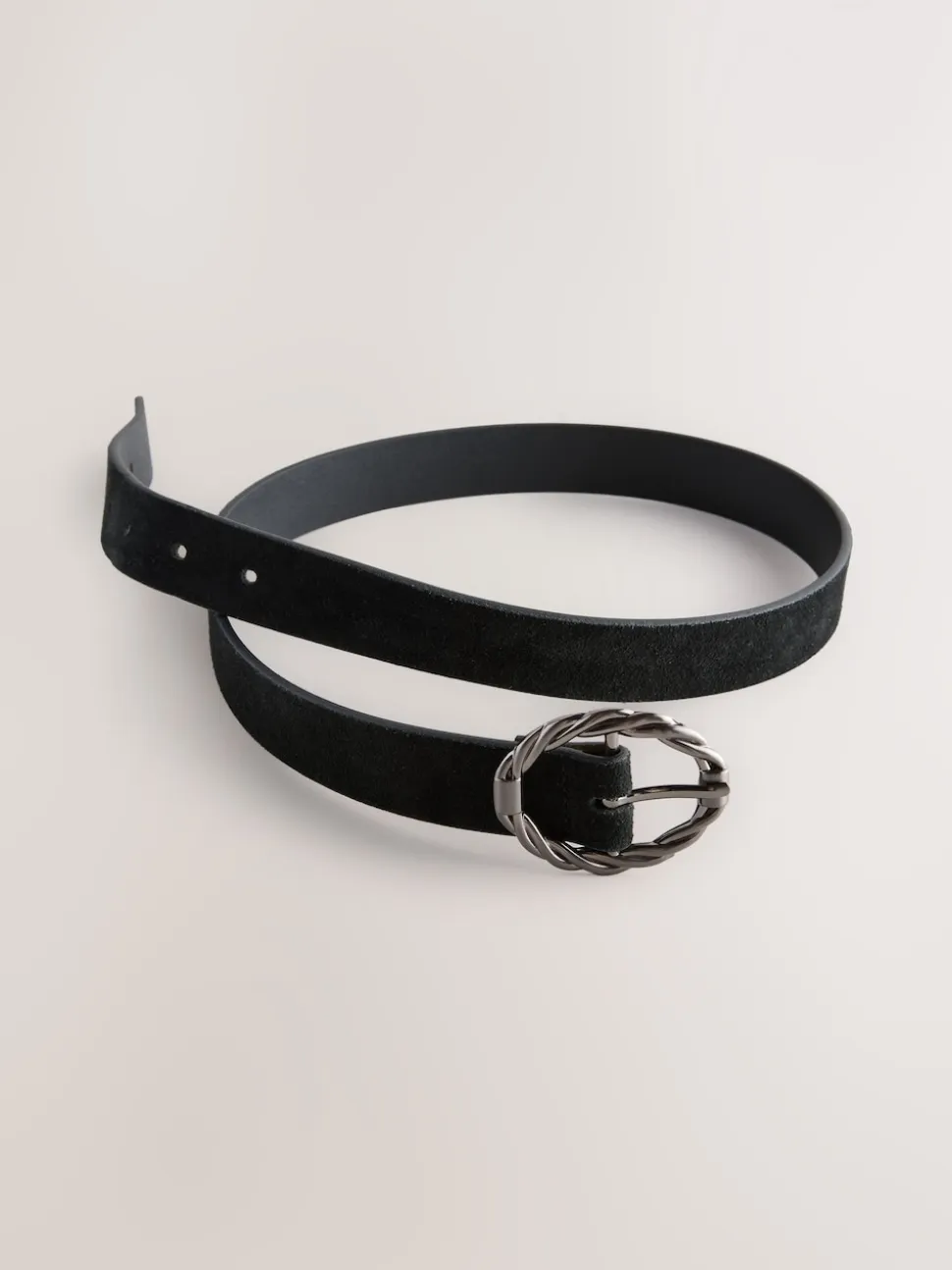 Black Oval Buckle Suede Belt