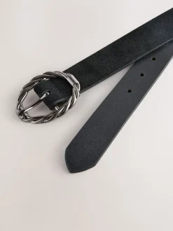 Black Oval Buckle Suede Belt