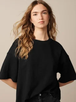 Black Oversized Relaxed Fit Boxy Heavyweight Crew Neck T-Shirt
