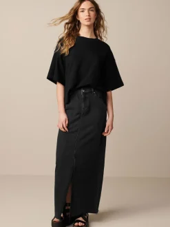 Black Oversized Relaxed Fit Boxy Heavyweight Crew Neck T-Shirt