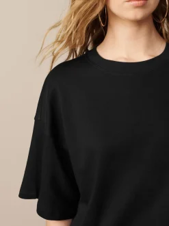 Black Oversized Relaxed Fit Boxy Heavyweight Crew Neck T-Shirt