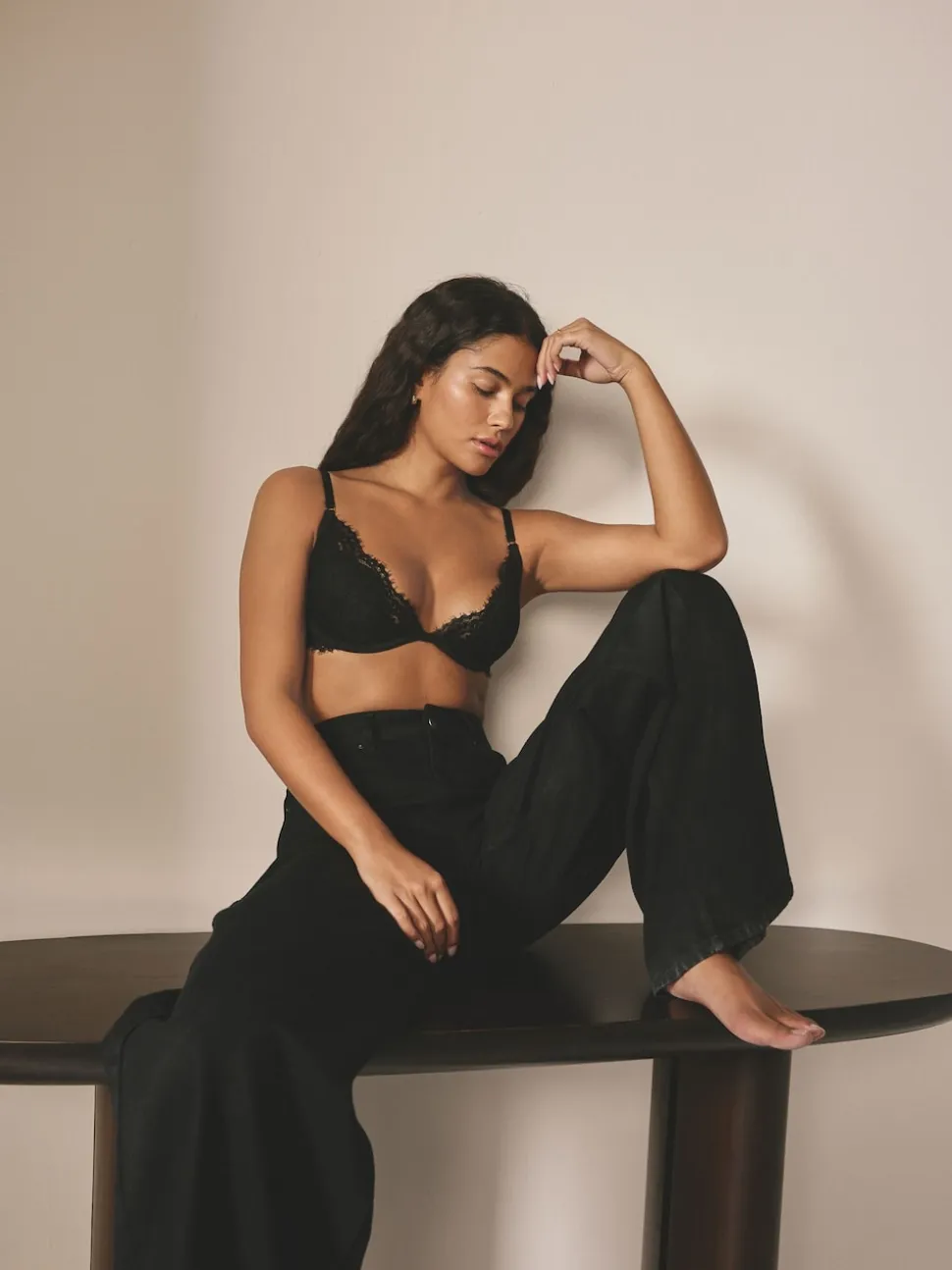 Black Pad Plunge A-E Lace Bra