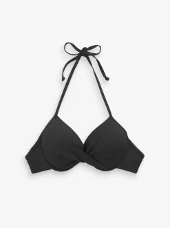 Black Padded Wired Plunge Bikini Top