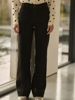 Black Patch Pocket Wide Leg Jeans