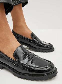 Black Patent Chunky Loafer Shoes