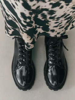 Black Patent Extra Wide Fit Forever Comfort® Lace-Up Boots