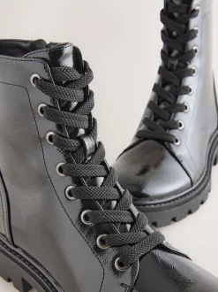 Black Patent Extra Wide Fit Forever Comfort® Lace-Up Boots