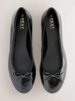 Black Patent Extra Wide Fit Round Toe Ballerina Shoes