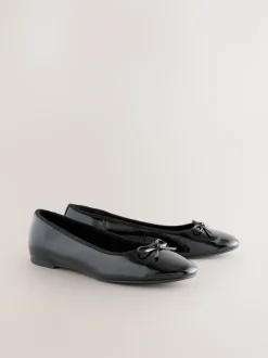 Black Patent Extra Wide Fit Round Toe Ballerina Shoes