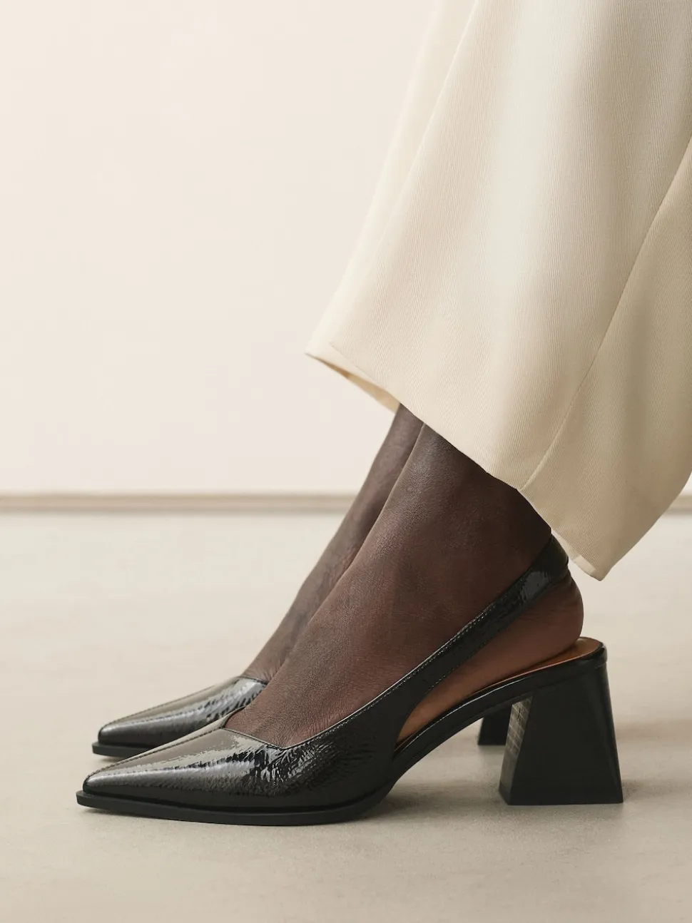 Black Patent Forever Comfort® Pointed Toe Slingback Block Heels