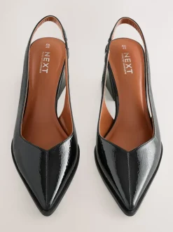 Black Patent Forever Comfort® Pointed Toe Slingback Block Heels