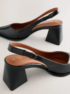 Black Patent Forever Comfort® Pointed Toe Slingback Block Heels