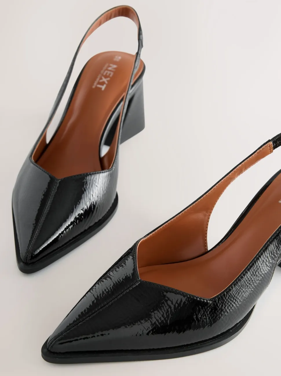 Black Patent Forever Comfort® Pointed Toe Slingback Block Heels