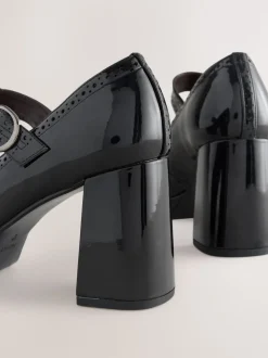Black Patent Forever Comfort® Brogue Mary Jane Platform Block Heels