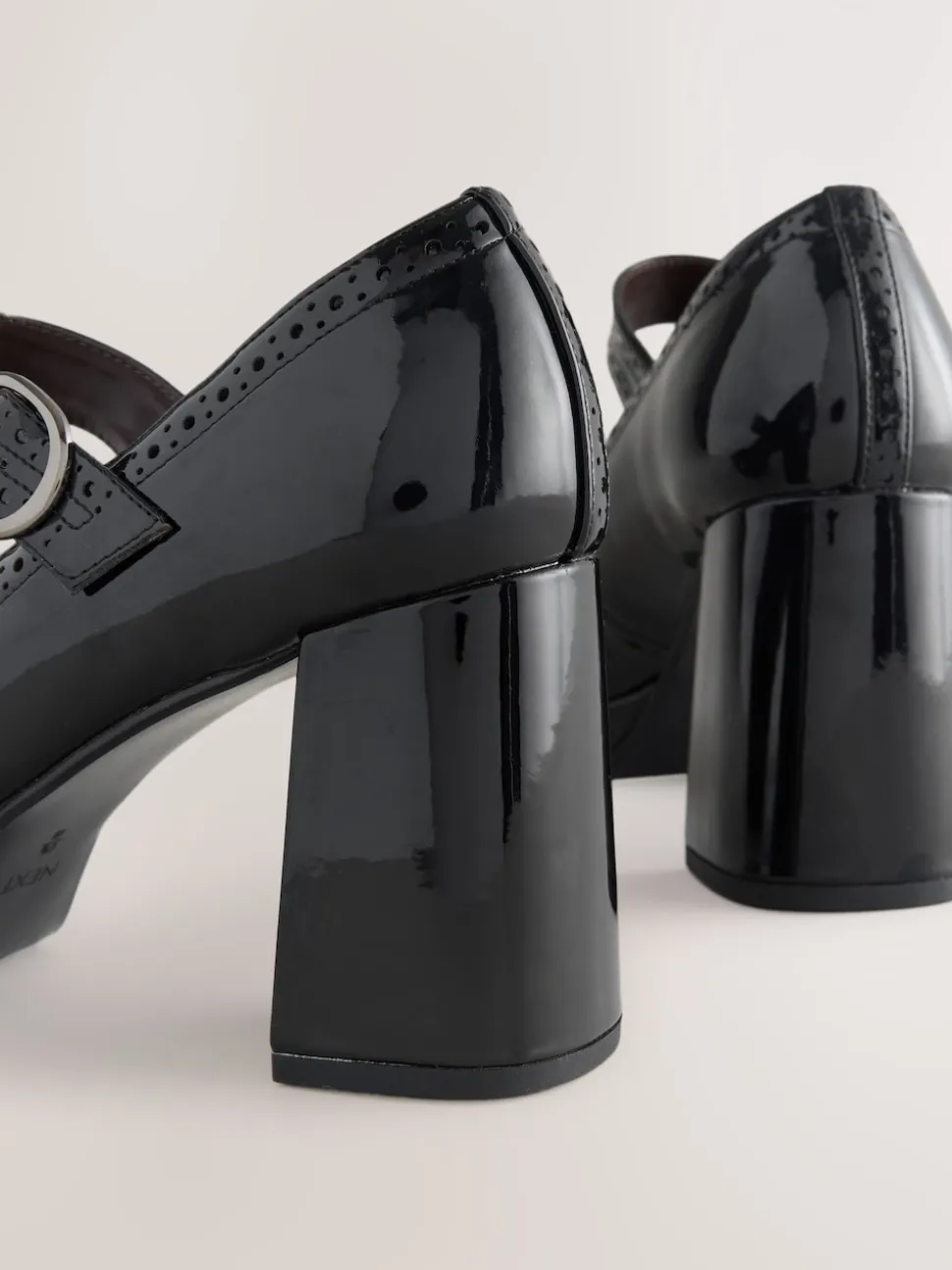 Black Patent Forever Comfort® Brogue Mary Jane Platform Block Heels
