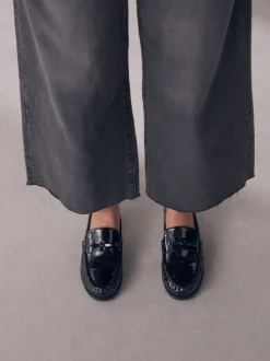 Black Patent Forever Comfort® Bow Detail Ruched Toe Loafers