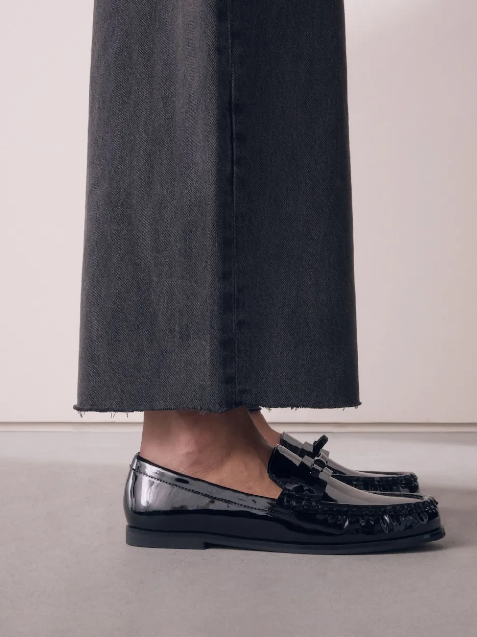 Black Patent Forever Comfort® Bow Detail Ruched Toe Loafers