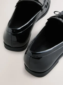 Black Patent Forever Comfort® Bow Detail Ruched Toe Loafers