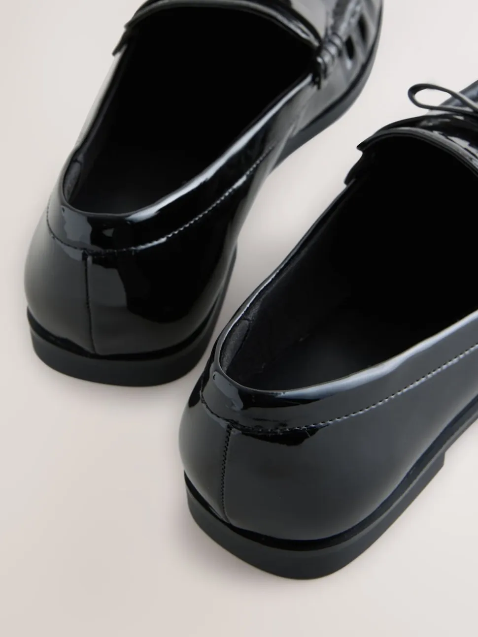 Black Patent Forever Comfort® Bow Detail Ruched Toe Loafers