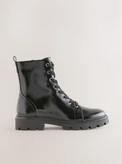 Black Patent Standard/Wide Fit Forever Comfort® Lace-Up Boots