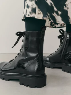 Black Patent Standard/Wide Fit Forever Comfort® Lace-Up Boots
