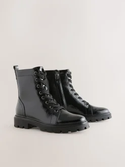 Black Patent Standard/Wide Fit Forever Comfort® Lace-Up Boots