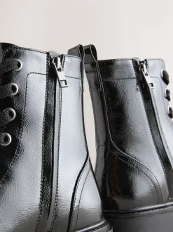 Black Patent Standard/Wide Fit Forever Comfort® Lace-Up Boots