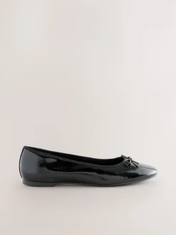 Black Patent Standard/Wide Fit Round Toe Ballerina Shoes