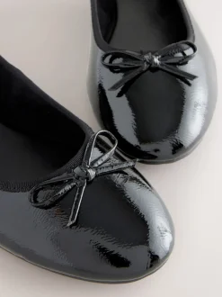 Black Patent Standard/Wide Fit Round Toe Ballerina Shoes