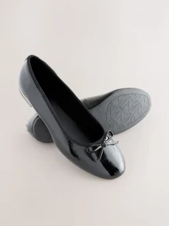 Black Patent Standard/Wide Fit Round Toe Ballerina Shoes