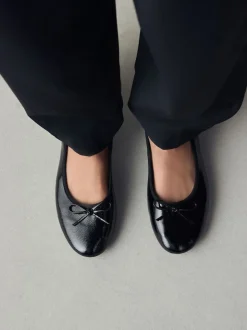 Black Patent Standard/Wide Fit Round Toe Ballerina Shoes