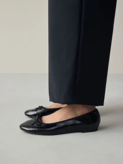 Black Patent Standard/Wide Fit Round Toe Ballerina Shoes