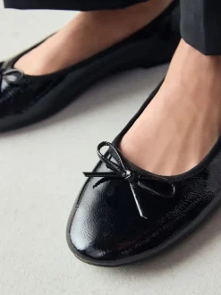 Black Patent Standard/Wide Fit Round Toe Ballerina Shoes