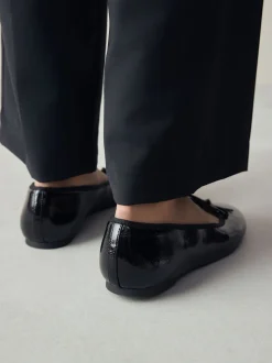 Black Patent Standard/Wide Fit Round Toe Ballerina Shoes