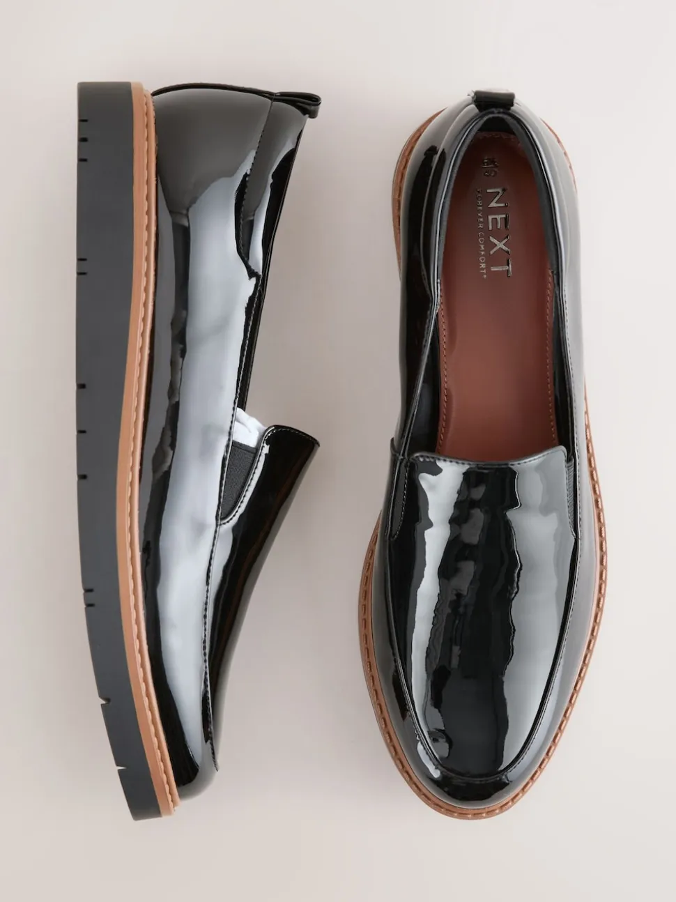 Black Patent Standard/Wide Fit Forever Comfort® Slip On Clean Chunky Sole Loafers
