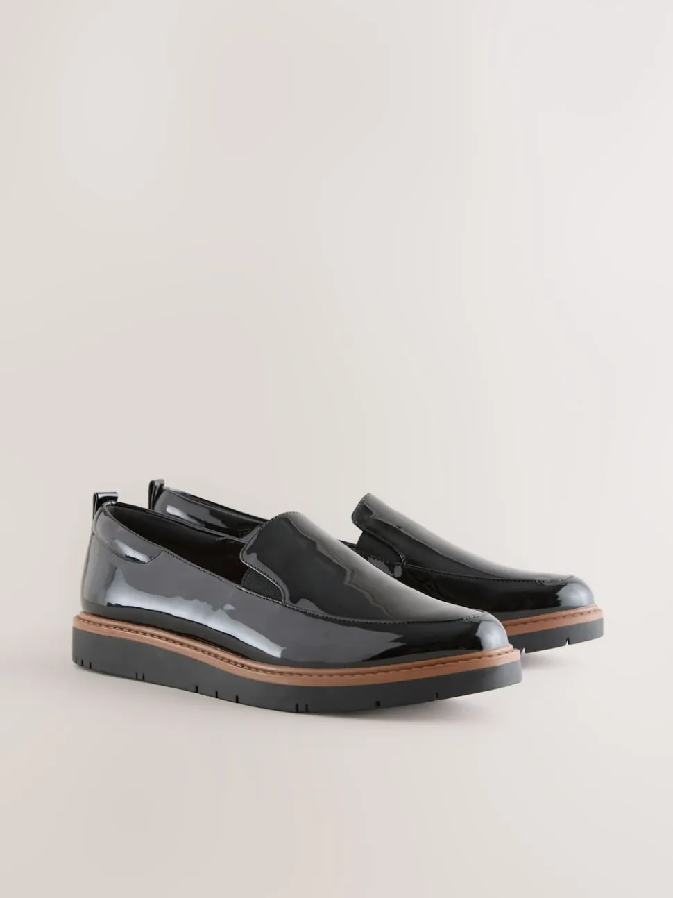 Black Patent Standard/Wide Fit Forever Comfort® Slip On Clean Chunky Sole Loafers