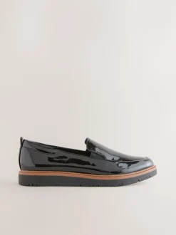 Black Patent Standard/Wide Fit Forever Comfort® Slip On Clean Chunky Sole Loafers