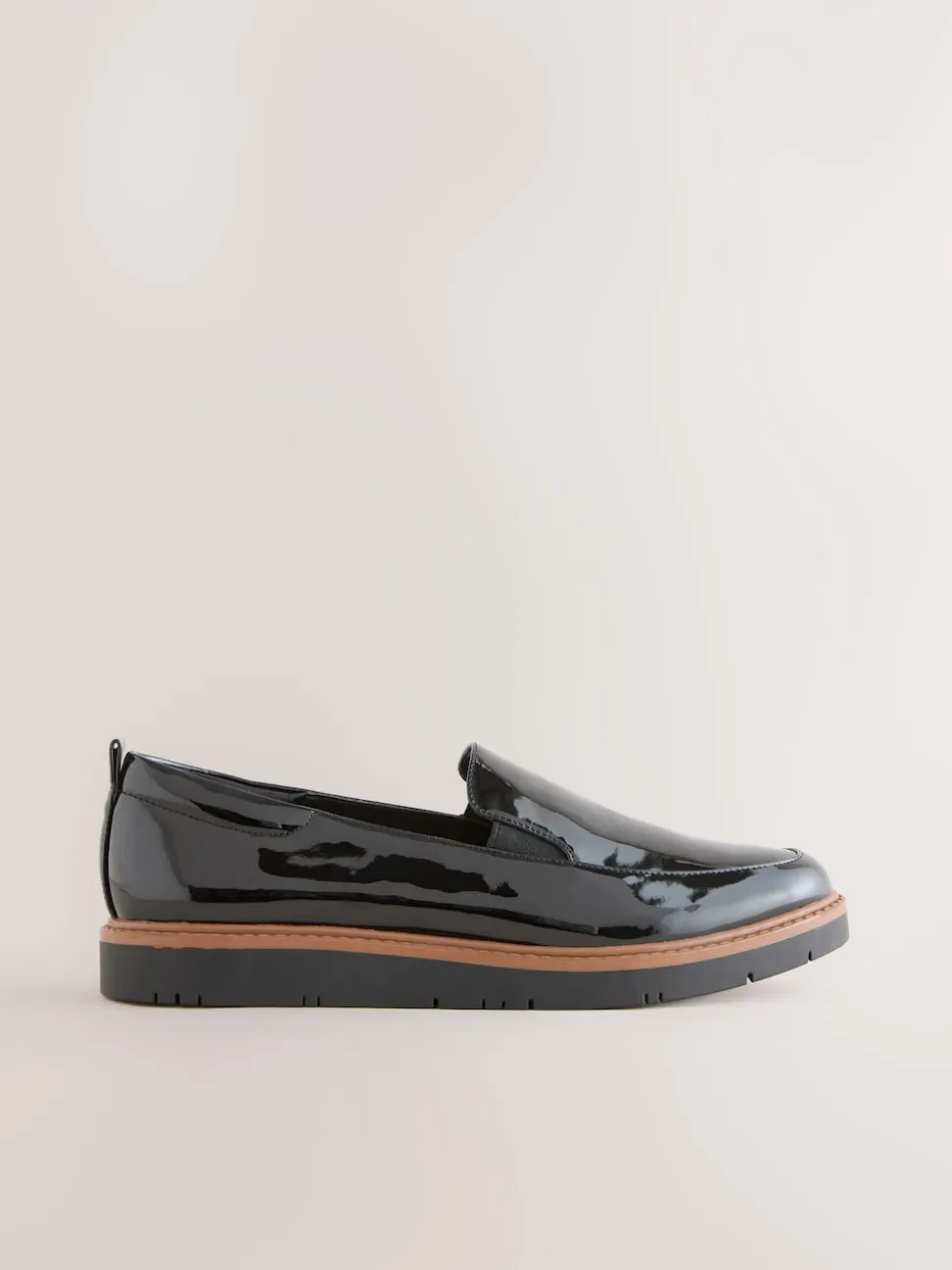 Black Patent Standard/Wide Fit Forever Comfort® Slip On Clean Chunky Sole Loafers