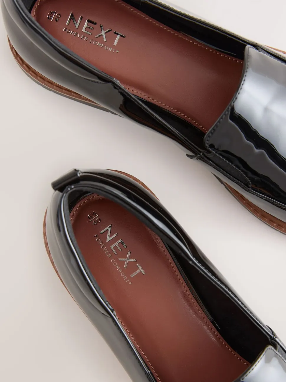 Black Patent Standard/Wide Fit Forever Comfort® Slip On Clean Chunky Sole Loafers