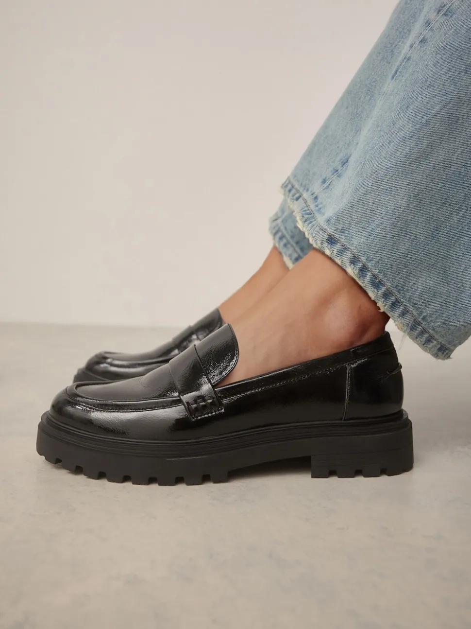 Black Patent Standard/Wide Fit Chunky Loafers