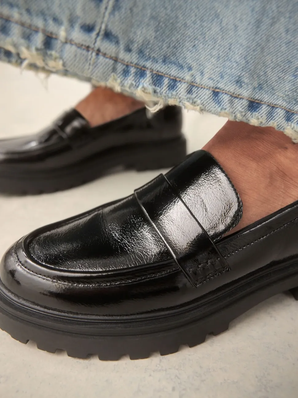 Black Patent Standard/Wide Fit Chunky Loafers