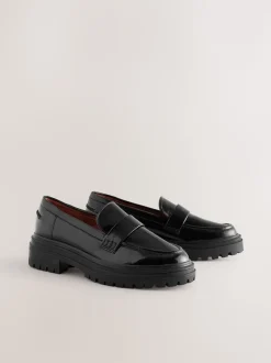 Black Patent Standard/Wide Fit Chunky Loafers